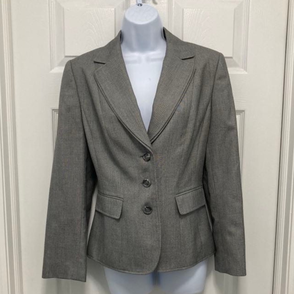 Tahari Arthur S. Levine Lined Blazer Suit Jacket Top Size 10 Petite - Gray
